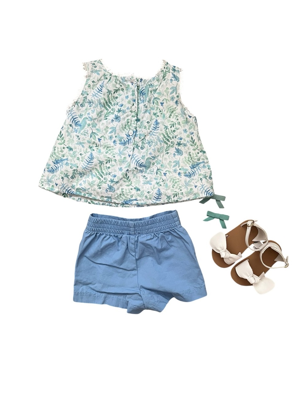Janie and Jack Blue Floral Tank Light Blue Shorts outfit sandals 12-18 months - Picture 3 of 9